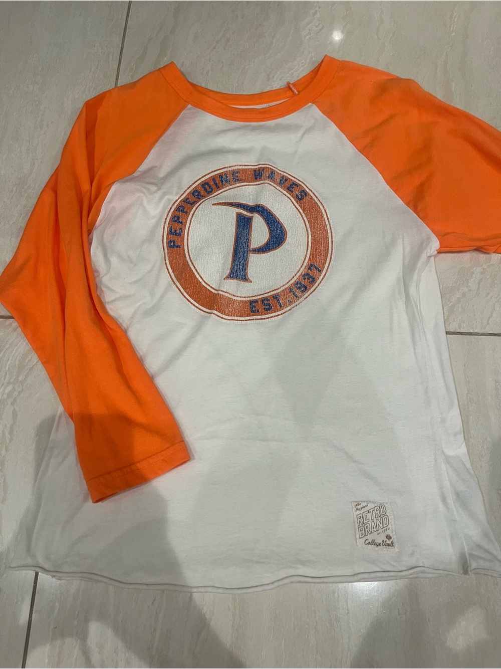 Original Retro Brand Pepperdine Waves Orange & White Raglan Long Sleeve Tee